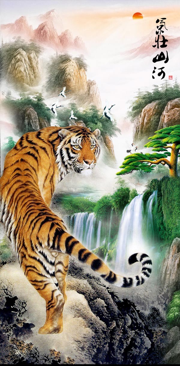 辦公室設(shè)計掛虎畫，上山虎和下山虎那種更適合